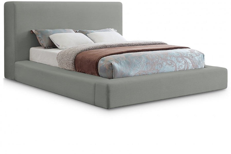 Devin Linen Textured Fabric Queen Bed Grey - Gate FurnitureQueen Bed