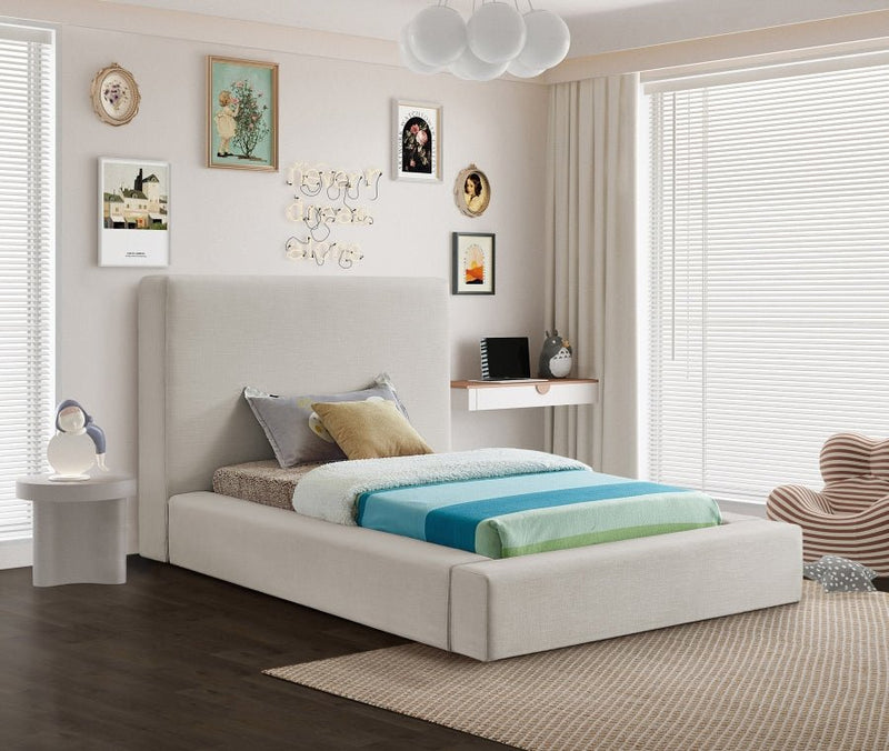 Devin Linen Textured Fabric Twin Bed Beige - Gate FurnitureTwin Bed