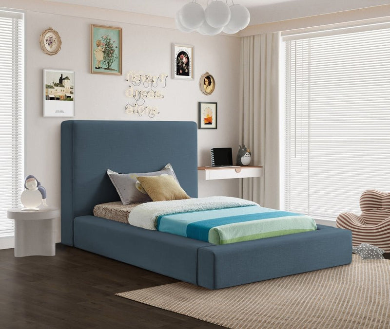 Devin Linen Textured Fabric Twin Bed Blue - Gate FurnitureTwin Bed