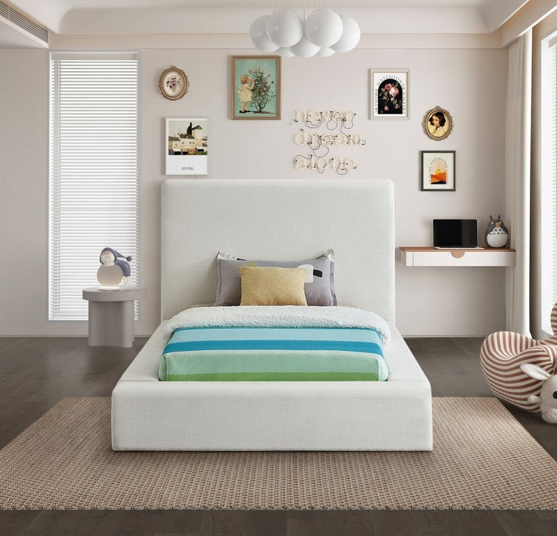 Devin Linen Textured Fabric Twin Bed Cream - Gate FurnitureTwin Bed