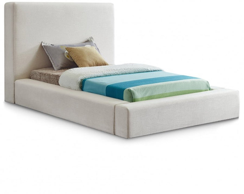 Devin Linen Textured Fabric Twin Bed Cream - Gate FurnitureTwin Bed