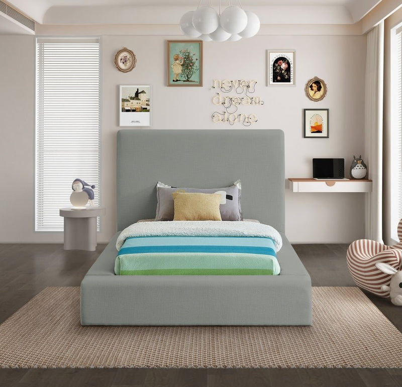 Devin Linen Textured Fabric Twin Bed Grey - Gate FurnitureTwin Bed
