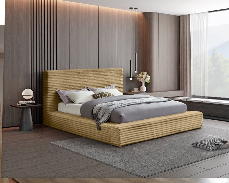 Dexter Corduroy King Bed in Camel - Gate FurnitureKing Bed