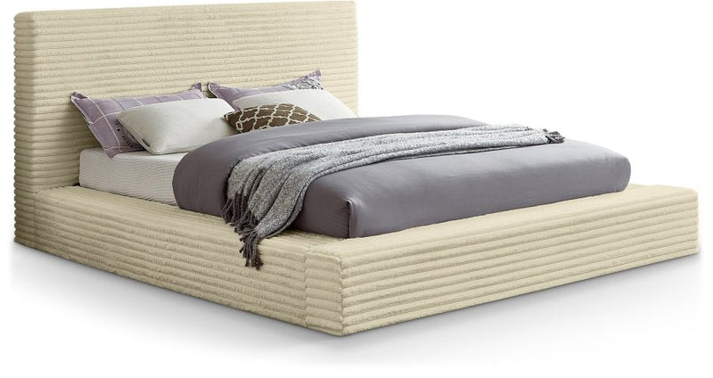 Dexter Corduroy Queen Bed in Cream - Gate FurnitureQueen Bed