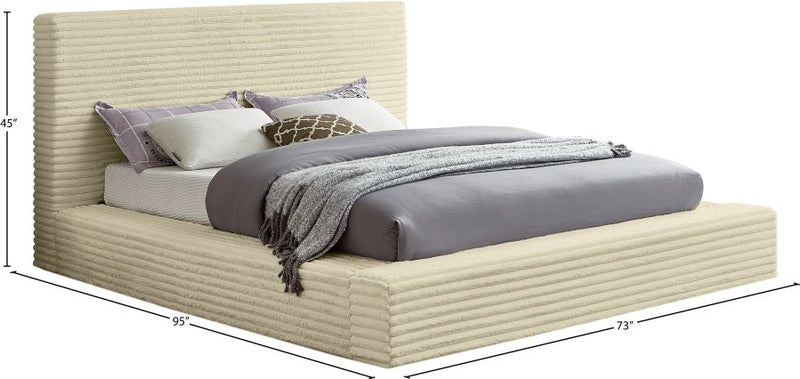 Dexter Corduroy Queen Bed in Cream - Gate FurnitureQueen Bed
