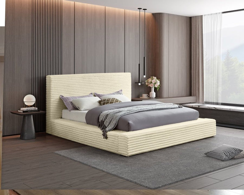 Dexter Corduroy Queen Bed in Cream - Gate FurnitureQueen Bed