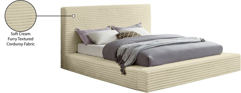 Dexter Corduroy Queen Bed in Cream - Gate FurnitureQueen Bed
