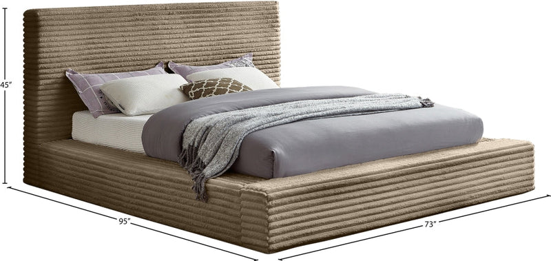 Dexter Corduroy Queen Bed in Taupe - Gate FurnitureQueen Bed