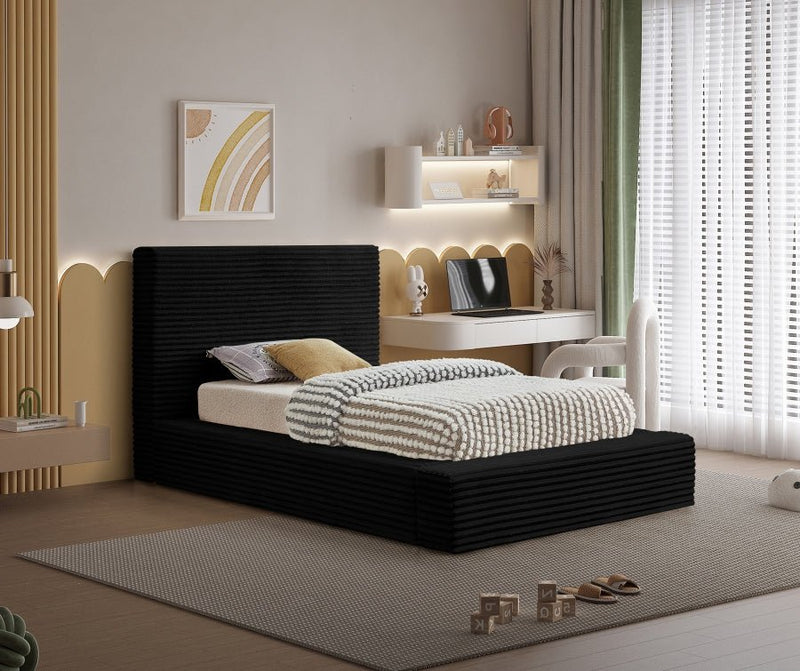 Dexter Corduroy Twin Bed in Black - Gate FurnitureTwin Bed