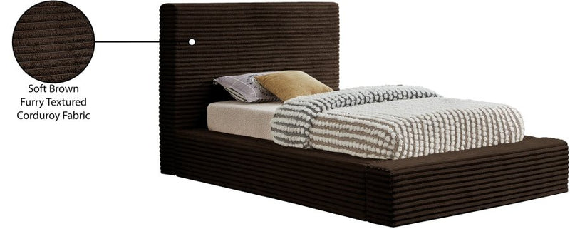 Dexter Corduroy Twin Bed in Brown - Gate FurnitureTwin Bed
