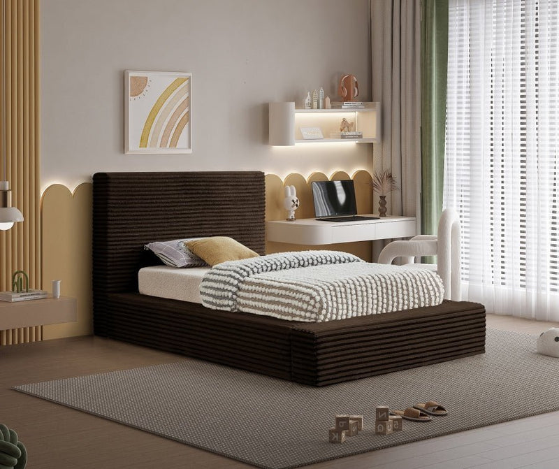 Dexter Corduroy Twin Bed in Brown - Gate FurnitureTwin Bed