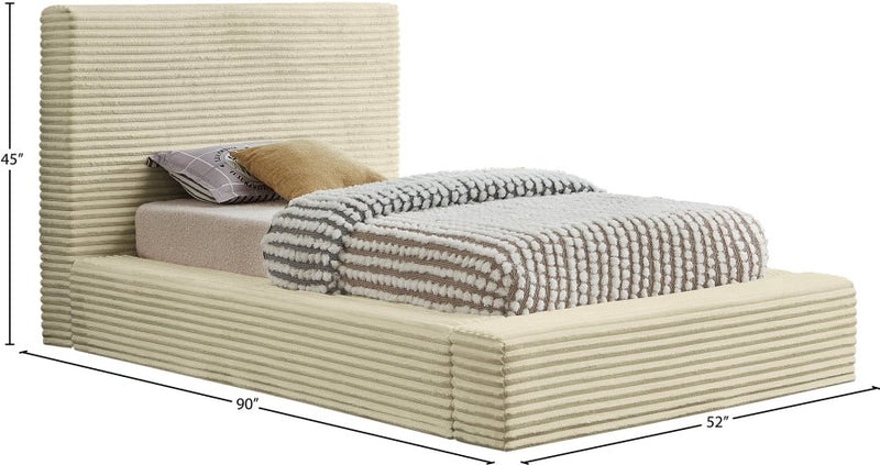 Dexter Corduroy Twin Bed in Cream - Gate FurnitureTwin Bed