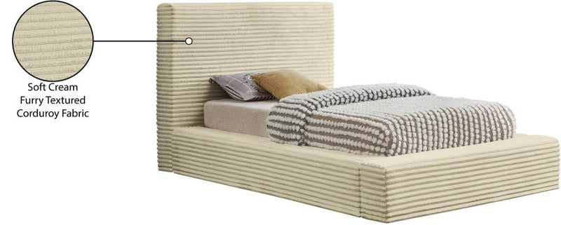 Dexter Corduroy Twin Bed in Cream - Gate FurnitureTwin Bed