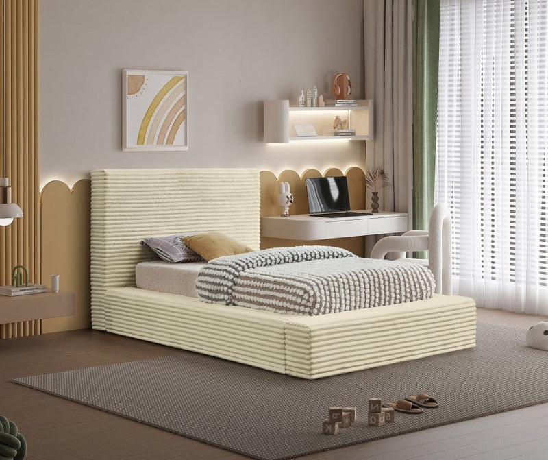 Dexter Corduroy Twin Bed in Cream - Gate FurnitureTwin Bed