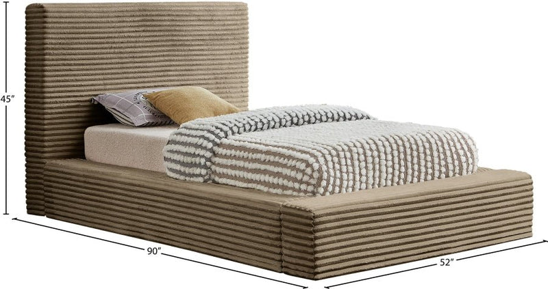 Dexter Corduroy Twin Bed in Taupe - Gate FurnitureTwin Bed