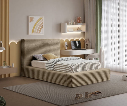 Dexter Corduroy Twin Bed in Taupe - Gate FurnitureTwin Bed