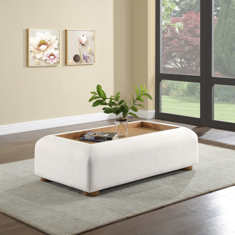 Diana Linen Textured Fabric And Wood Coffee Table in Cream - 236Natural-C