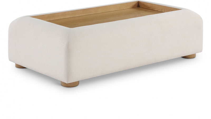 Diana Linen Textured Fabric And Wood Coffee Table in Cream - 236Natural-C