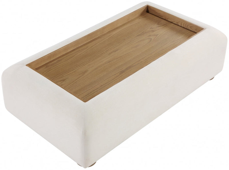 Diana Linen Textured Fabric And Wood Coffee Table in Cream - 236Natural-C