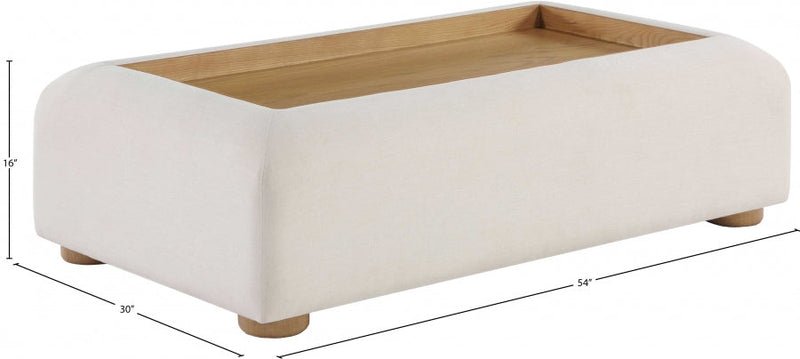 Diana Linen Textured Fabric And Wood Coffee Table in Cream - 236Natural-C