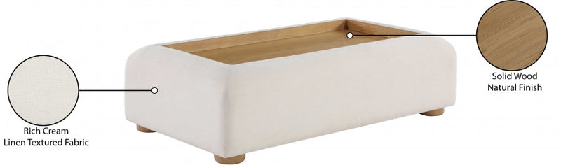 Diana Linen Textured Fabric And Wood Coffee Table in Cream - 236Natural-C