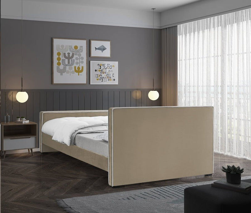Dillard Velvet King Bed Beige - Gate FurnitureKing Bed