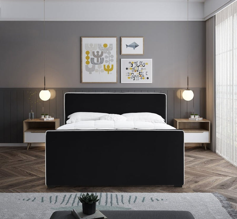 Dillard Velvet King Bed Black - Gate FurnitureKing Bed