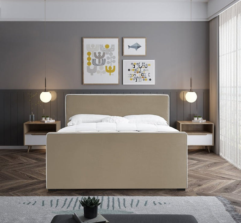 Dillard Velvet Queen Bed Beige - Gate FurnitureQueen Bed