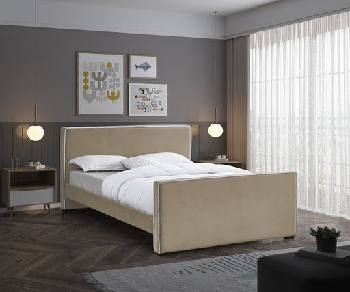 Dillard Velvet Queen Bed Beige - Gate FurnitureQueen Bed
