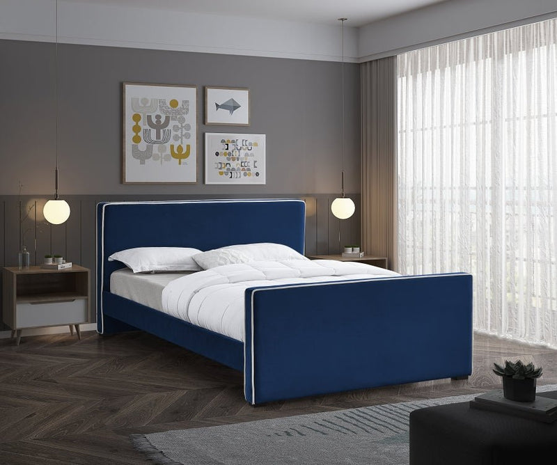 Dillard Velvet Queen Bed Blue - Gate FurnitureQueen Bed