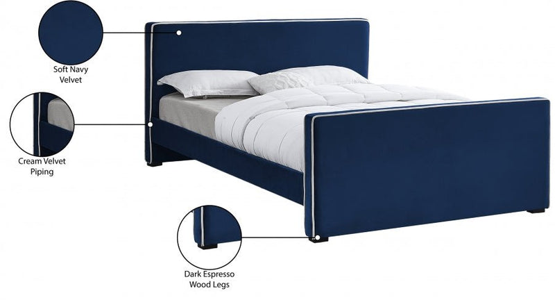 Dillard Velvet Queen Bed Blue - Gate FurnitureQueen Bed
