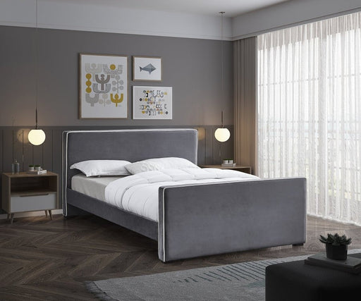 Dillard Velvet Queen Bed Grey - Gate FurnitureQueen Bed