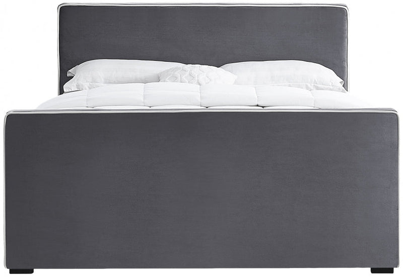 Dillard Velvet Queen Bed Grey - Gate FurnitureQueen Bed