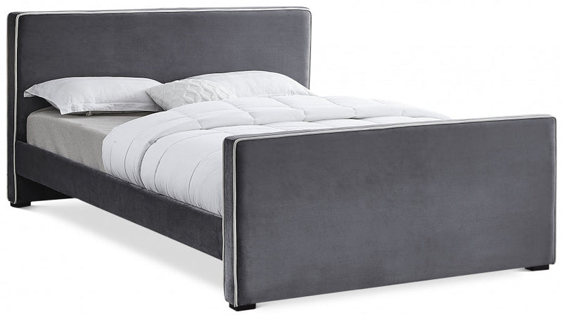 Dillard Velvet Queen Bed Grey - Gate FurnitureQueen Bed