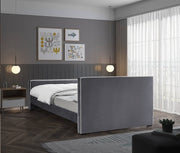 Dillard Velvet Queen Bed Grey - Gate FurnitureQueen Bed