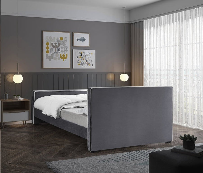 Dillard Velvet Queen Bed Grey - Gate FurnitureQueen Bed