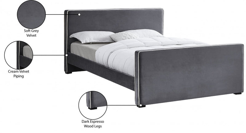 Dillard Velvet Queen Bed Grey - Gate FurnitureQueen Bed