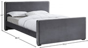 Dillard Velvet Queen Bed Grey - Gate FurnitureQueen Bed