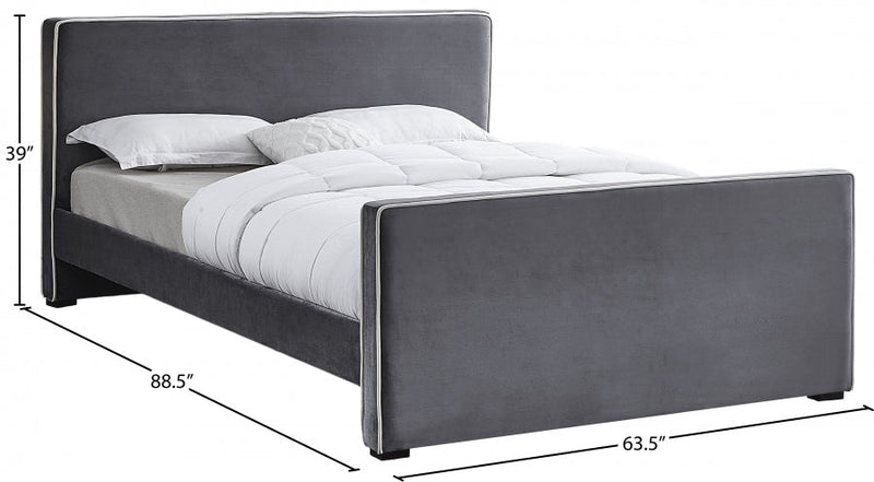 Dillard Velvet Queen Bed Grey - Gate FurnitureQueen Bed