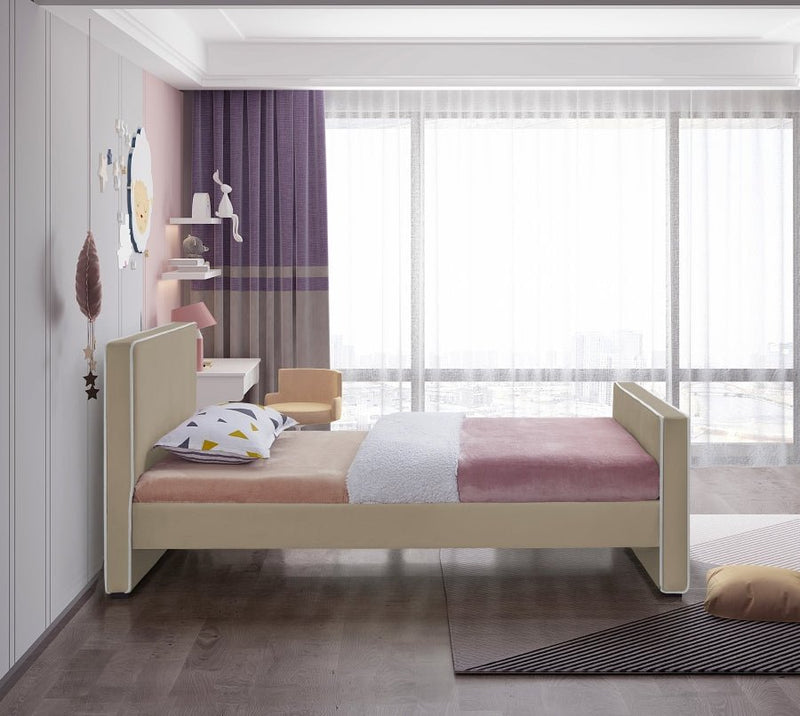 Dillard Velvet Twin Bed Beige - Gate FurnitureTwin Bed