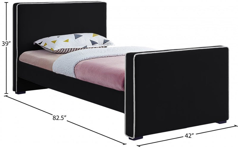 Dillard Velvet Twin Bed Black - Gate FurnitureTwin Bed