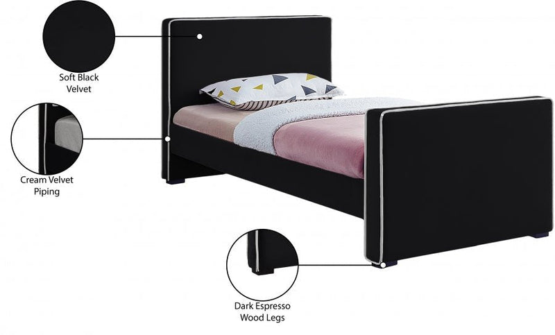Dillard Velvet Twin Bed Black - Gate FurnitureTwin Bed