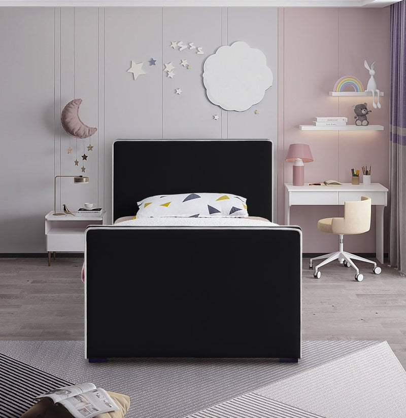Dillard Velvet Twin Bed Black - Gate FurnitureTwin Bed