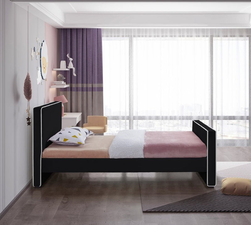 Dillard Velvet Twin Bed Black - Gate FurnitureTwin Bed