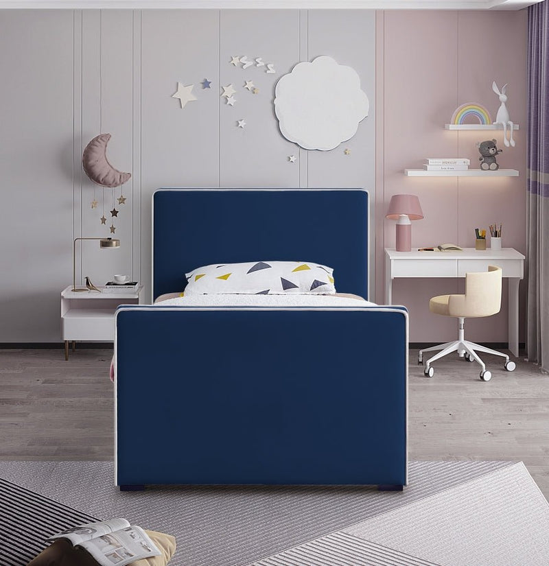 Dillard Velvet Twin Bed Blue - Gate FurnitureTwin Bed