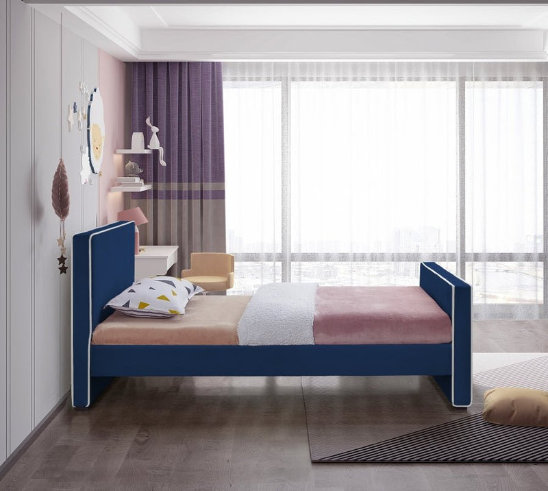 Dillard Velvet Twin Bed Blue - Gate FurnitureTwin Bed