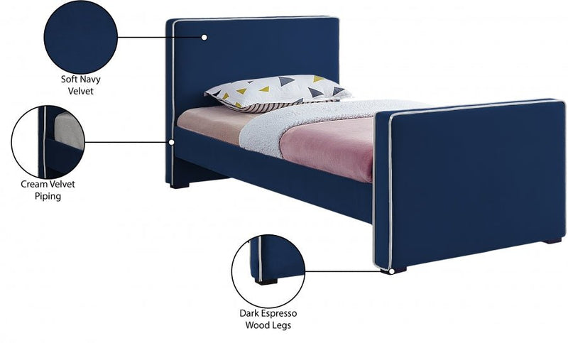 Dillard Velvet Twin Bed Blue - Gate FurnitureTwin Bed