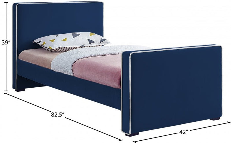 Dillard Velvet Twin Bed Blue - Gate FurnitureTwin Bed