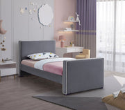 Dillard Velvet Twin Bed Grey - Gate FurnitureTwin Bed