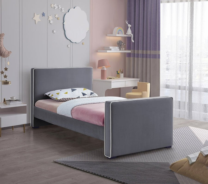 Dillard Velvet Twin Bed Grey - Gate FurnitureTwin Bed